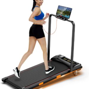 6% Incline Walking Pad with Handle Bar,Compact and Foldable Treadmill for Home and Office,2.5 HP Quiet Under Desk Treadmill with 300lbs Capacity,Big Led Display and Double Deck Cushioning