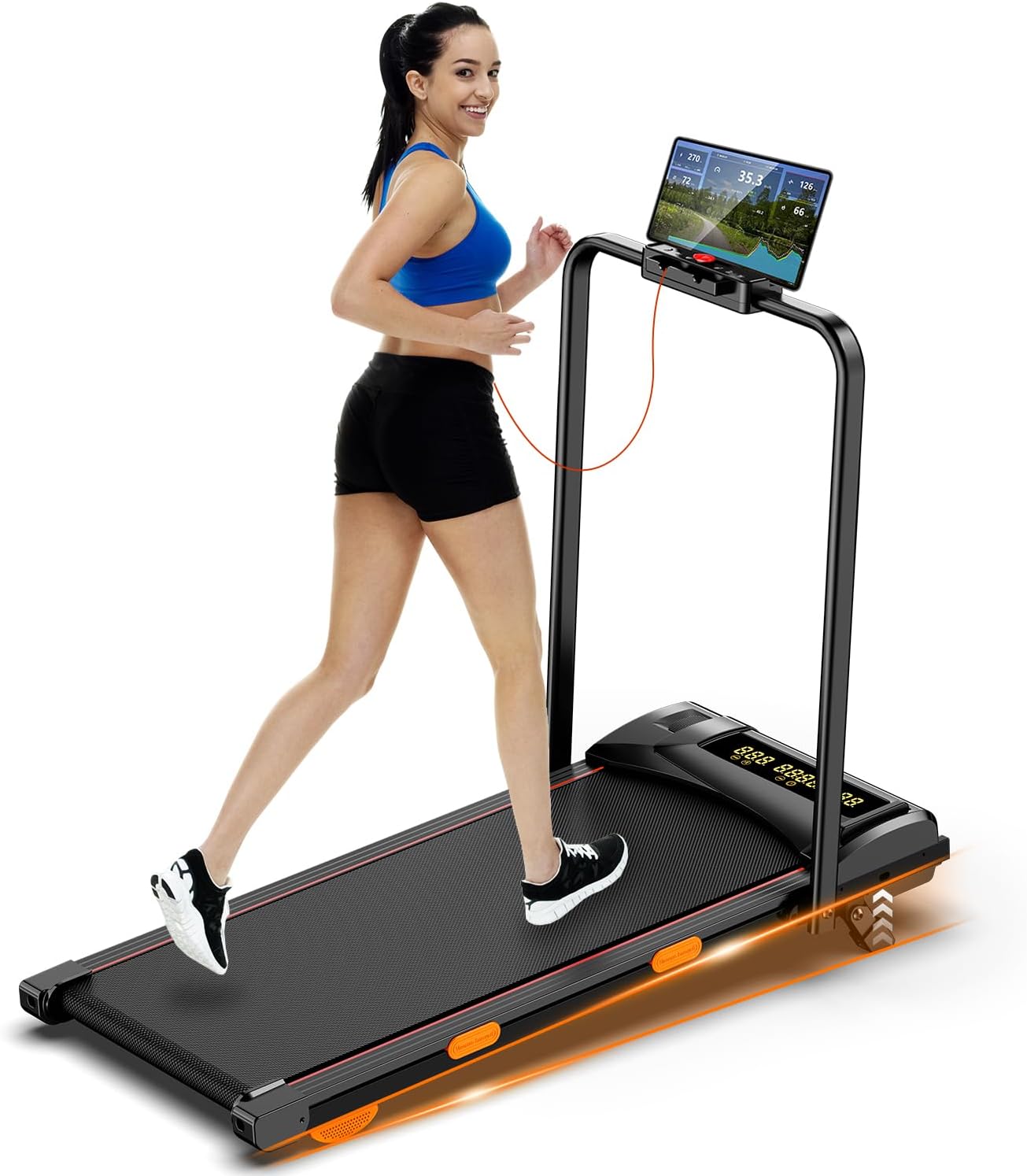 6% Incline Walking Pad with Handle Bar,Compact and Foldable Treadmill for Home and Office,2.5 HP Quiet Under Desk Treadmill with 300lbs Capacity,Big Led Display and Double Deck Cushioning