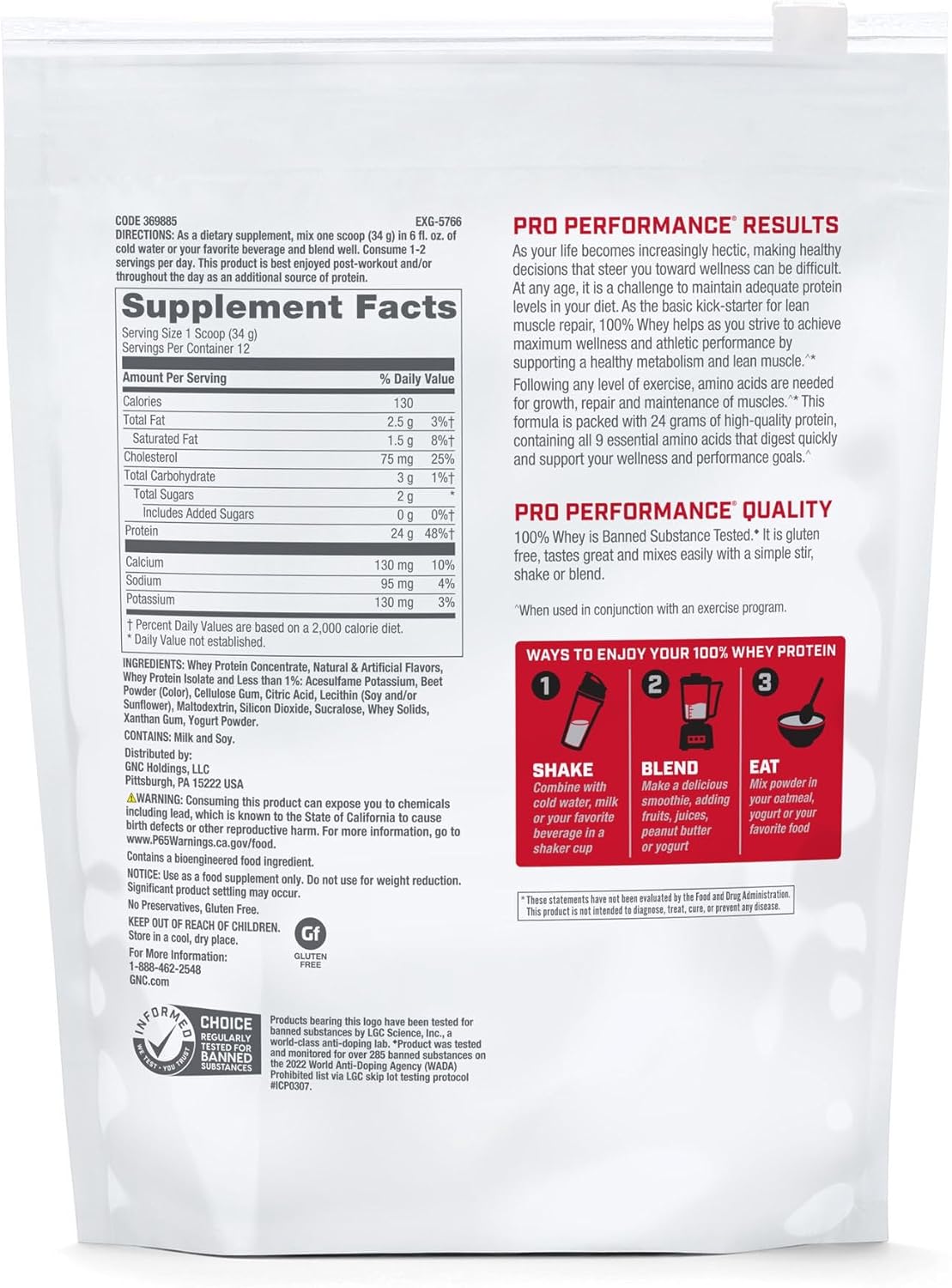 GNC Pro Performance 100% Whey - Creamy Strawberry (12 Servings) - Image 2