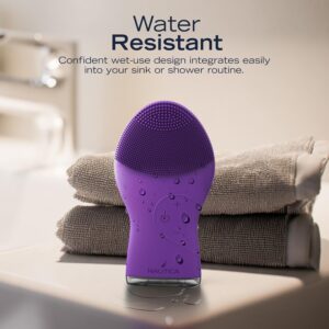 Nautica PC120 Facial Cleansing Brush Made with Ultra-Hygienic Soft Silicone, Waterproof, Rechargeable Vibrating Face Exfoliator Scrub Brush with Sonic Technology for Men & Women – Hy Purple