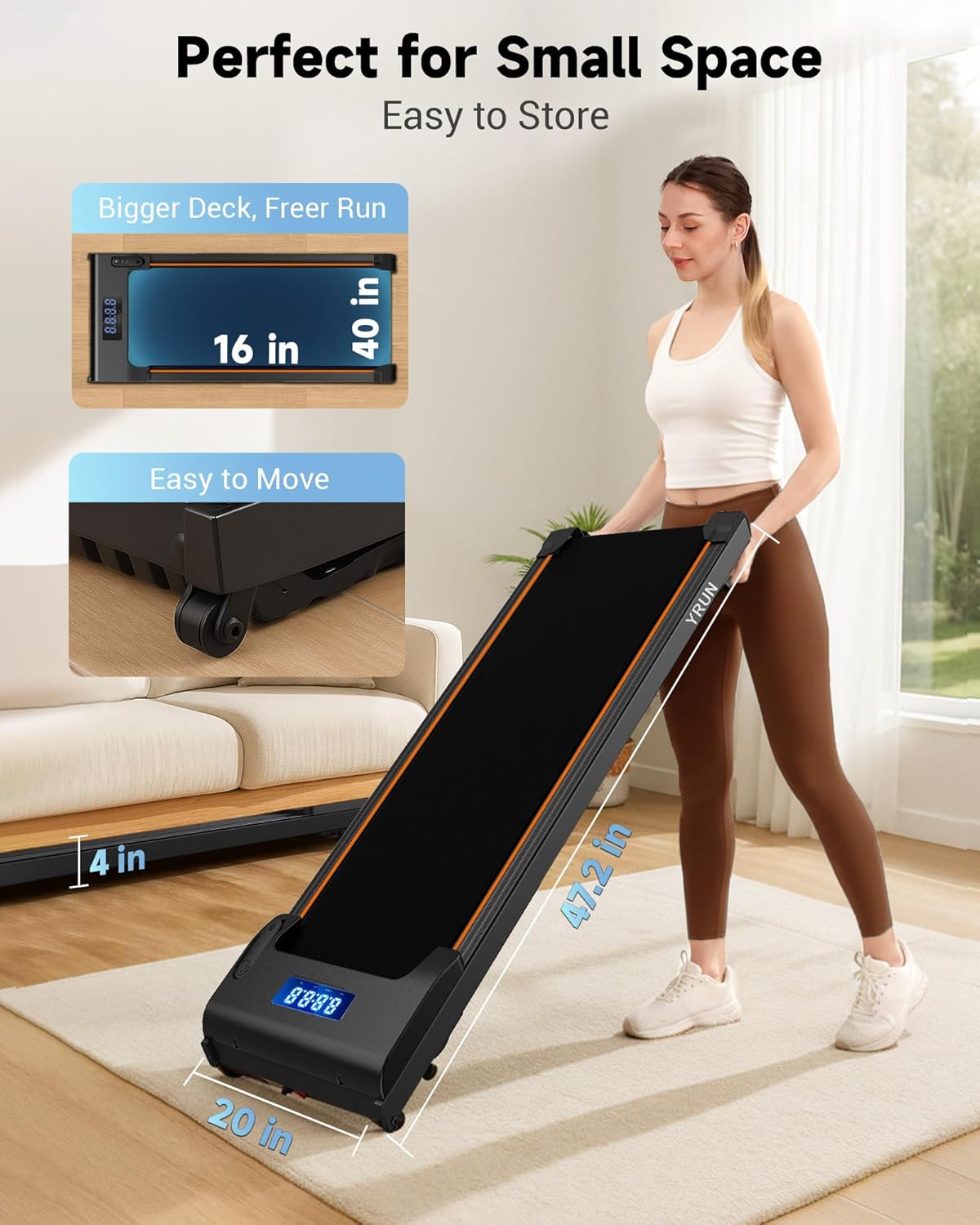 YRUN NeoSilent Walking Pad Under Desk Treadmill for Home with BLDC Core and Extra-Large Belt, App and Remote Control, Portable and Compact for Small Space - Image 7