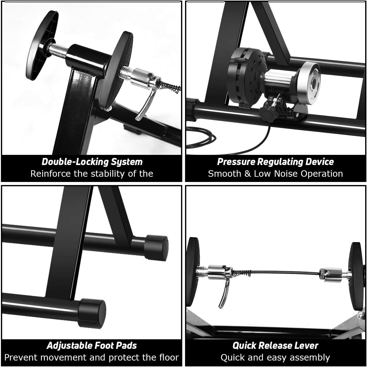Goplus Bike Trainers for Indoor Riding, Folding Stationary Bike Stand with Magnetic Flywheel for Bicycle Cycling Training, 26’’ - 28’’ Wheels Road & Mountain Bikes - Image 5