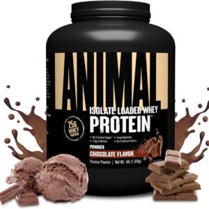 Animal Whey Isolate Protein Powder – Loaded for Pre & Post Workout Muscle Builder and Recovery with Digestive Enzymes for Men & Women – 25g Protein, Great Taste, Low Sugar – Chocolate 4 lbs