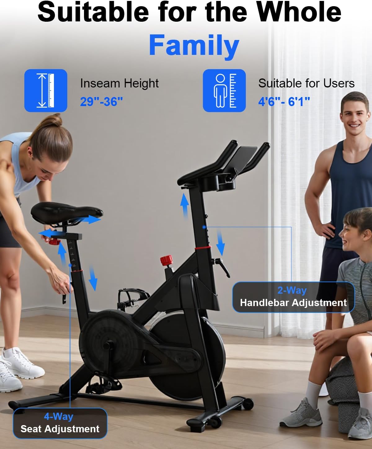 Superun Exercise Bike, Stationary Bikes for Home Gym with 32-Level Magnetic Resistance, 300LBS Capacity Indoor Cycling Bike with Comfortable Seat, LED Display - Image 4