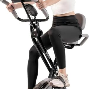 TOUSAINS Folding Exercise Bike, 8-Level Adjustable Magnetic Resistance, Portable X-Bike with Comfortable Seat Backrest, 264LB Capacity for Home Use, Compact & Foldable for Easy Storage