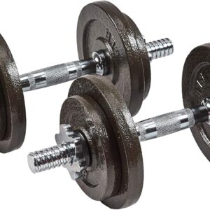 Signature Fitness Fitvids Adjustable Dumbbell Hand Weights Set – 20LBS – 40-Pound Pair, Cast Iron – Gray