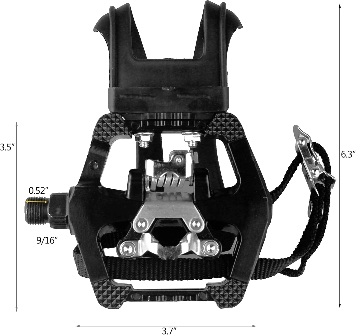 SPD Bike Pedals with Toe Clip Straps Cage Compatible with Shimano SPD 9/16'' for Peloton/MTB/Spin/Indoor/Exercise Bicycle Pedals Replacement Assecories - Image 3