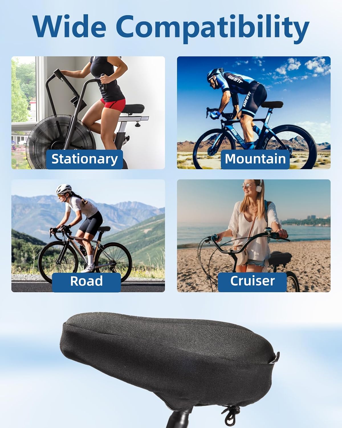 Bike Seat Cushion, Gel Padded Bike Seat Cover for Men Women, Extra Soft Exercise Bicycle Cushion Fit for Peloton, Spin Stationary Exercise, Cycling Bike with Adjustable Vel-co Secure - Image 8