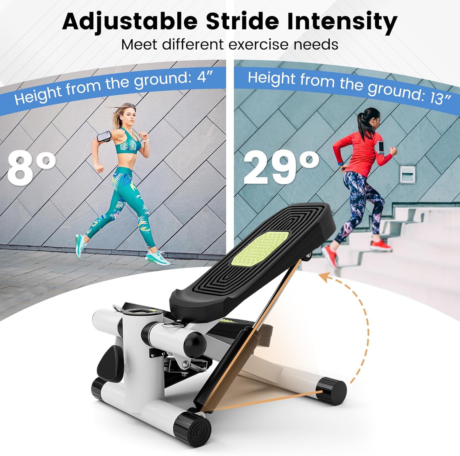 GYMAX Steppers for Exercise at Home, Hydraulic Mini Stair Stepper with Resistance Bands & LCD Monitor, Portable Under Desk Cardio Equipment Step Machine for Home Gym - Image 9