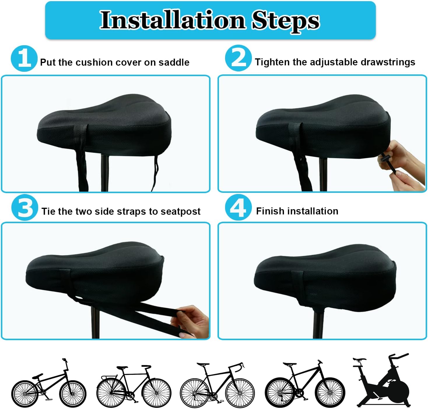 Gel Bike Seat Cover Padded Bicycle Saddle Covers for Women & Men, Most Comfortable Exercise Bike Seat Cushion Cover, Soft for Spin Indoor Outdoor Cycling Class Mountain Stationary Bikes - Image 6
