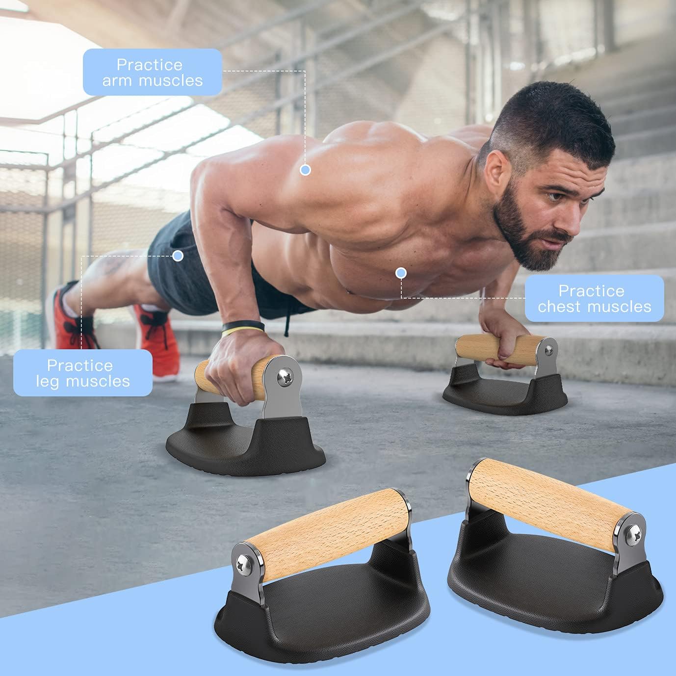 Dolibest Push-Up Bars Wood Push Up Handles Push Up Stand for Strength Training Equipment, Floor Workout Exercise (2PCS) - Image 6