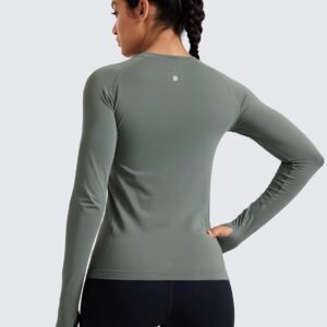 CRZ YOGA Seamless Long Sleeve Shirts for Women Hip Length – Workout Athletic Running Gym Yoga Tops Breathable Crewneck Tshirt