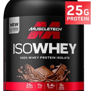 MuscleTech ISO Whey Isolate Protein Powder, Chocolate – Post Workout Gym Supplement for Lean Muscle Gain, Body Building Weight Gainer & Recovery – 25g Protein, BCAA, EAA & 0 Added Sugar – 2lbs