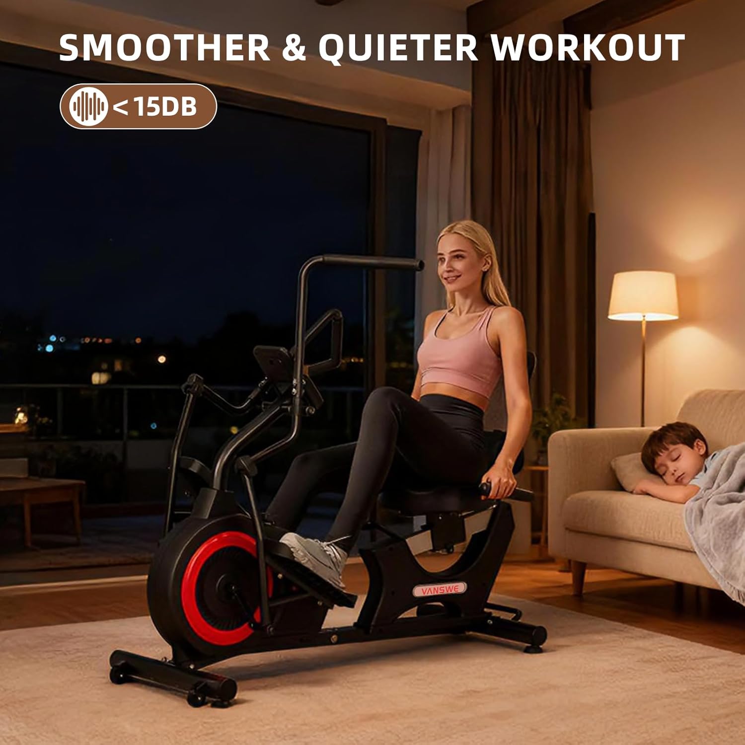 VANSWE Recumbent Elliptical Cross Trainer – Full-Body Low-Impact Recumbent Exercise Bike with Bluetooth App, Magnetic Resistance, Quiet Belt Drive for Seniors & Home Rehab - Image 8