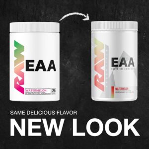 RAW EAA Amino Acids Powder, Watermelon (25 Servings) – Pre Workout Amino Energy Powder for Strength, Endurance, Recovery & Lean Muscle Growth – BCAA Amino Acids Supplement for Men & Women