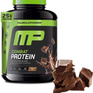 Muscle Pharm Combat Protein Powder for Muscle Growth and Intense Workouts – Gluten-Free with 5 Protein Sources Including Whey Protein Isolate & Egg Albumin, 4 lb, 52 Servings, Chocolate Milk Flavor