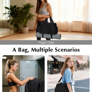 Small Gym Bag, Mini Gym Bag for Women with Yoga Mat Holder and Wet Compartment, Cute Small Yoga Mat Bag with Water Bottle Pocket for Workout Dance, Black