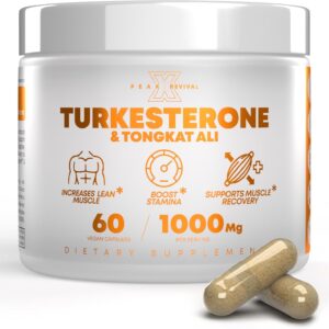 Turkesterone & Tongkat Ali 1000mg Supplement – 500mg Ajuga Turkestanica Per Serving Increase Stamina, Lean Muscle Growth & Recovery – Made in The USA (60 Capsules)