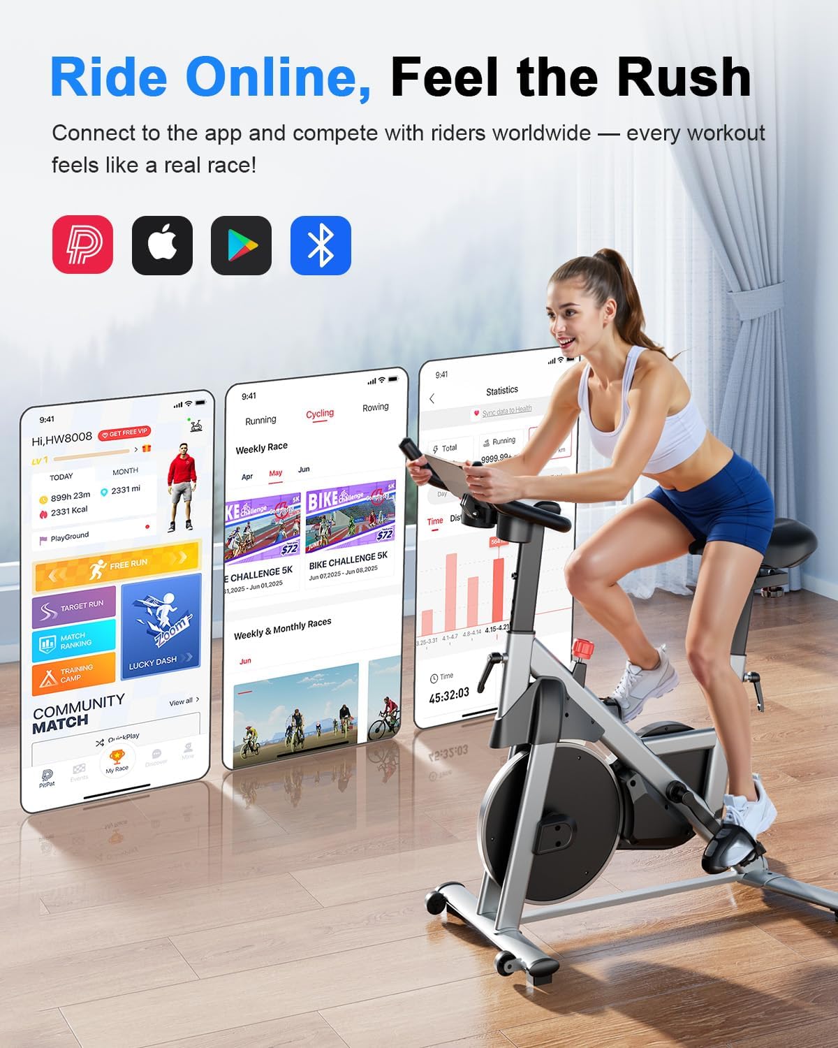 Superun Exercise Bike, Stationary Bikes for Home with Brake Pad, Low Noise Spin Bike with 300LBS Weight Capacity, Indoor Cycling for Home Gym with Pad Mount LCD Monitor and Cup Holder - Image 2