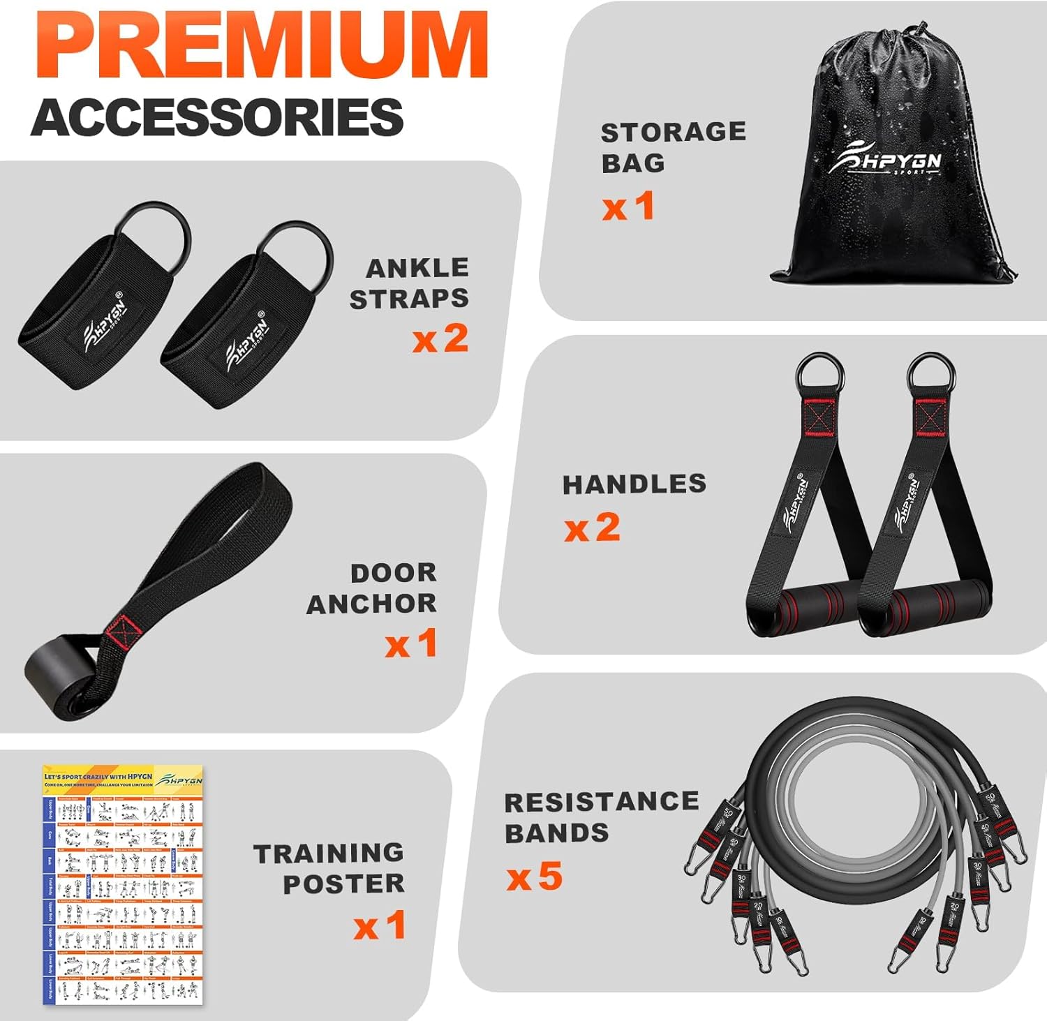 HPYGN Resistance Bands, Exercise Bands with Handles, Fitness Bands, Workout Bands with Door Anchor and Ankle Straps, for Heavy Resistance Training, Physical Therapy, Shape Body, Yoga, Home Workout Set - Image 7