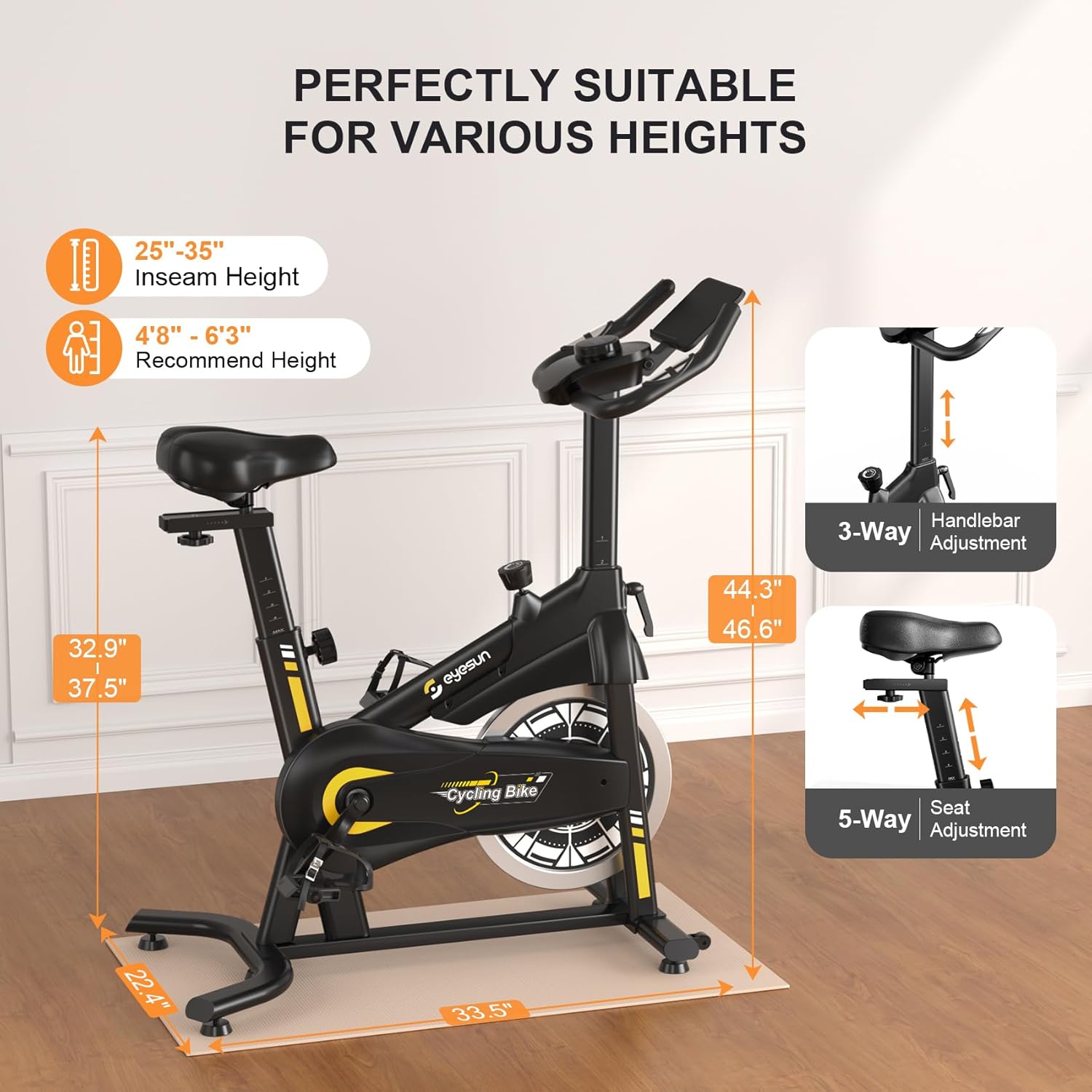 Exercise Bikes for Home,Indoor Cycling Bike with Adjustable Magnetic,Brake Pad Resistance Silent Belt Drive,330lbs Weight Capacity &Upgraded Version Seat for Home Cardio&Weight Loss - Image 7