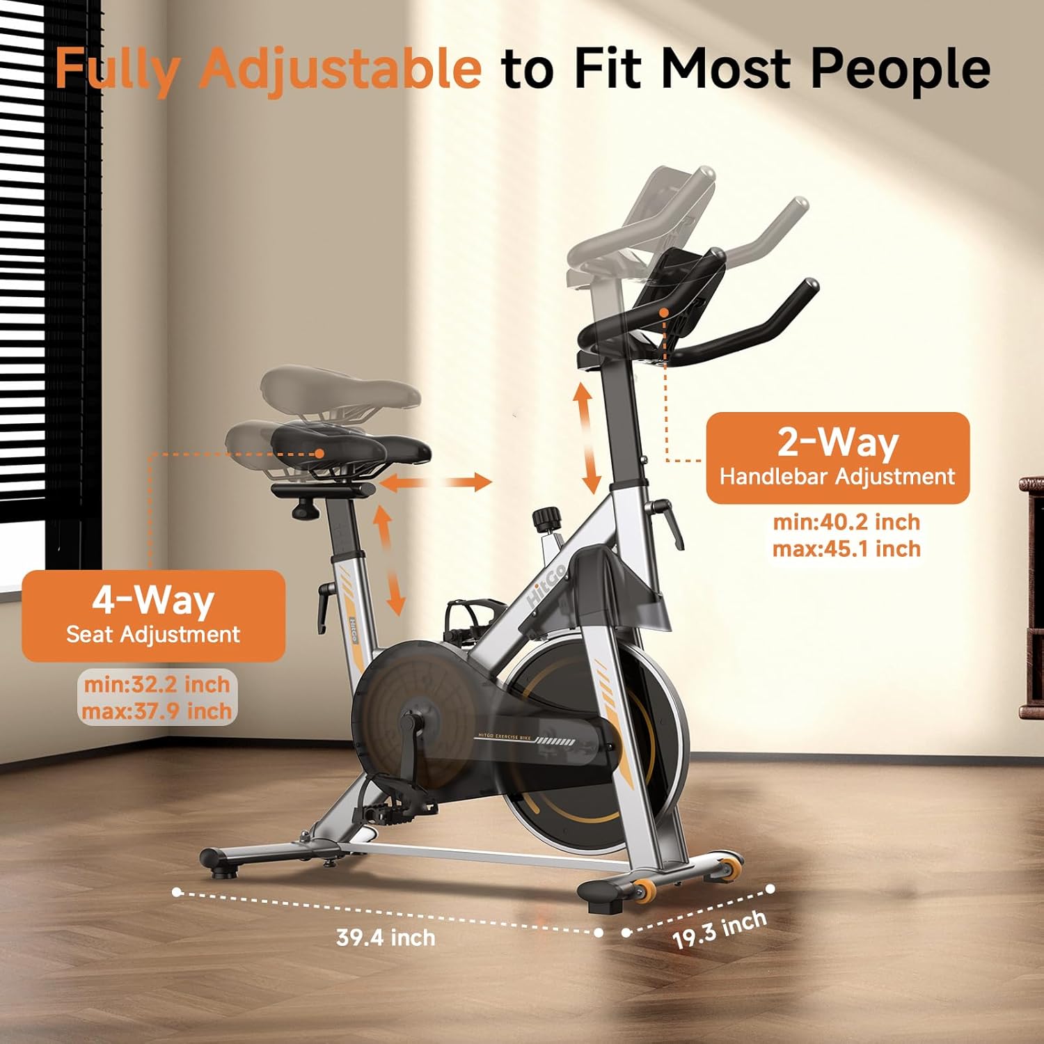 Stationary Exercise Bike with Magnetic Resistance & 3kg Cast Iron Flywheel, Quiet Indoor Cycle for Home Cardio Workout, App Connected Spin Bike, Max 265 LBS, Silver - Image 3