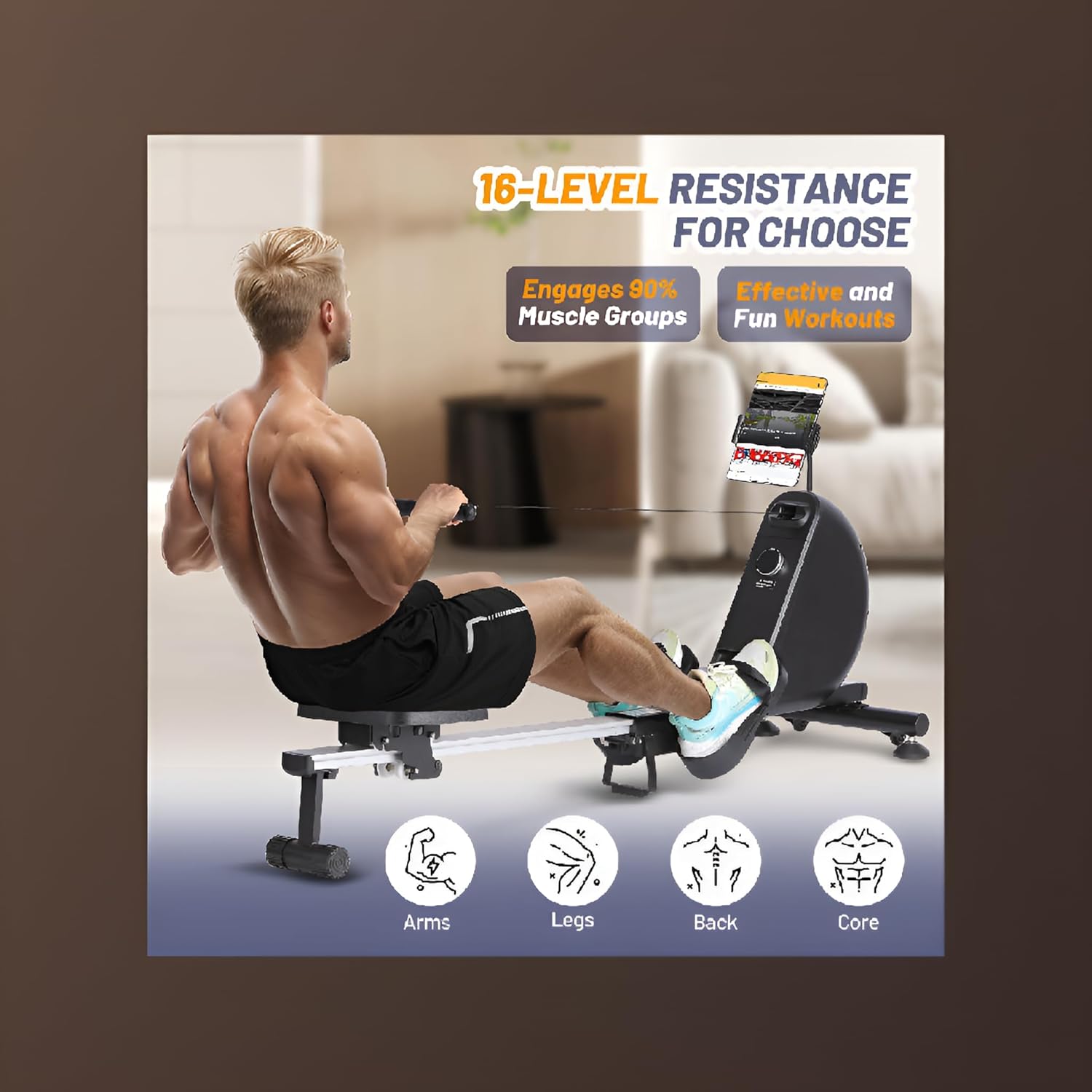 Home Water Rowing Machine - 380 LBS Weight Capacity. Digital Monitor Tracks Workout Data, Ergonomic Seat Ensures Comfort. App-Enabled for Guided Training - Image 5