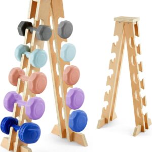 Collingmill 5 Tier A Frame Dumbbell Rack Stand, 200 Lbs Capacity Wooden Weight Organizer for Women Home Gym, Compact Birch Plywood Storage for Dumbbells Workout Equipment