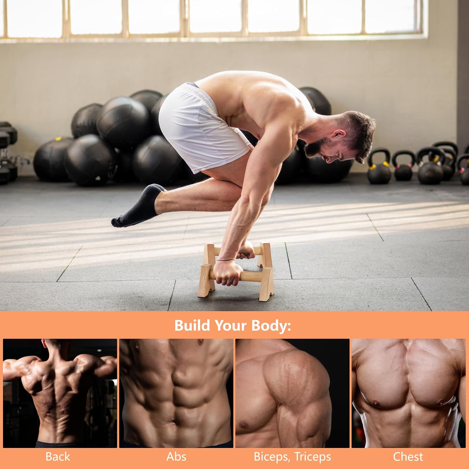 Wood Parallettes Push Up Bar for Floor, Strength Training Pushup Handles for Home Calisthenics Gymnastics Workouts Equipment - Image 5