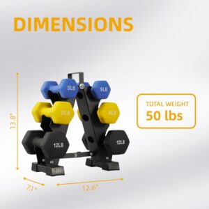 Fitvids Neoprene Coated Dumbbell Set with Rack, Free Hand Weight Set For Home Gym Workout, Anti-Slip, Anti-roll, 20LBS, 32LBS, 50LBS and 56LBS Sets, Multiple Weight Options