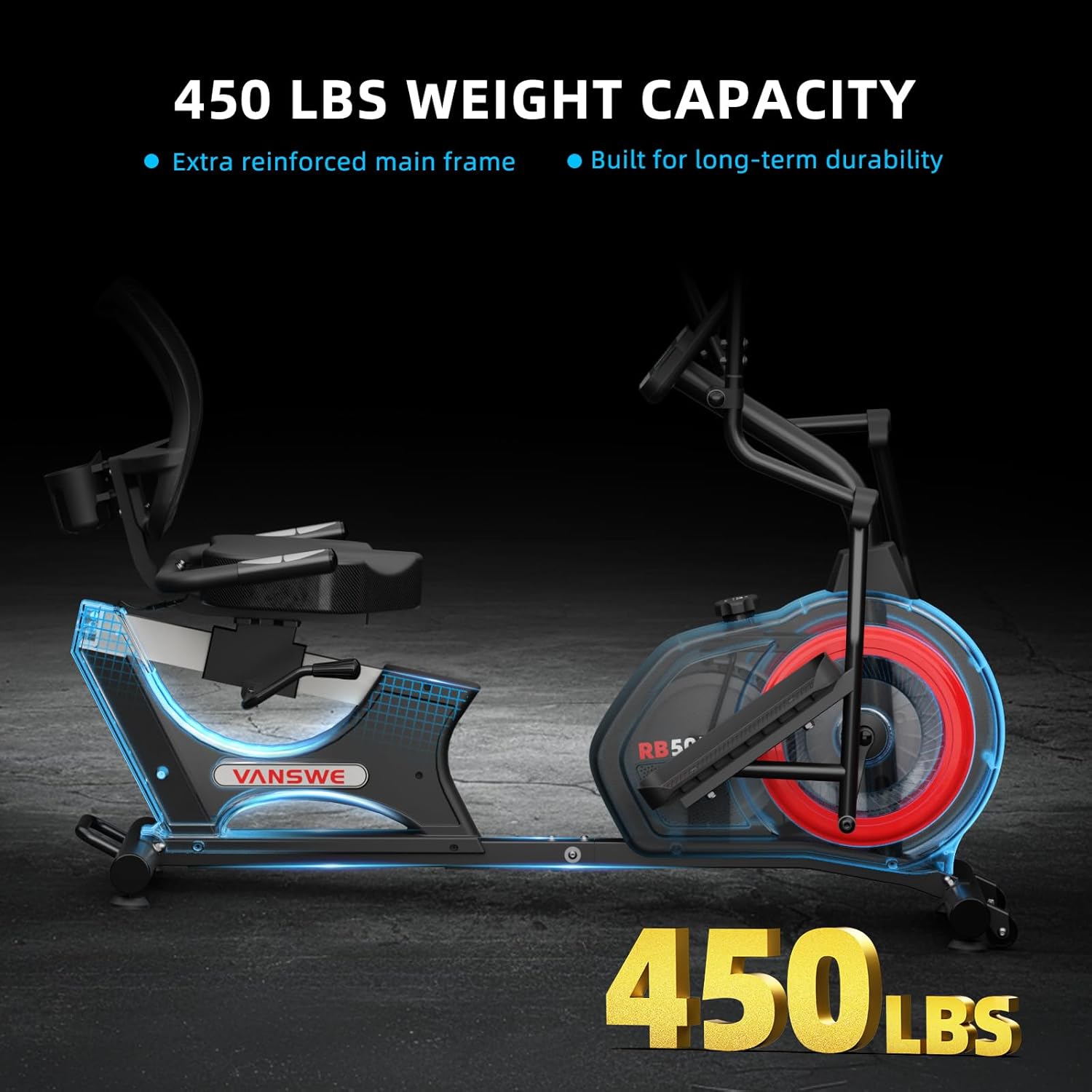 VANSWE Recumbent Elliptical Cross Trainer – Full-Body Low-Impact Recumbent Exercise Bike with Bluetooth App, Magnetic Resistance, Quiet Belt Drive for Seniors & Home Rehab - Image 3