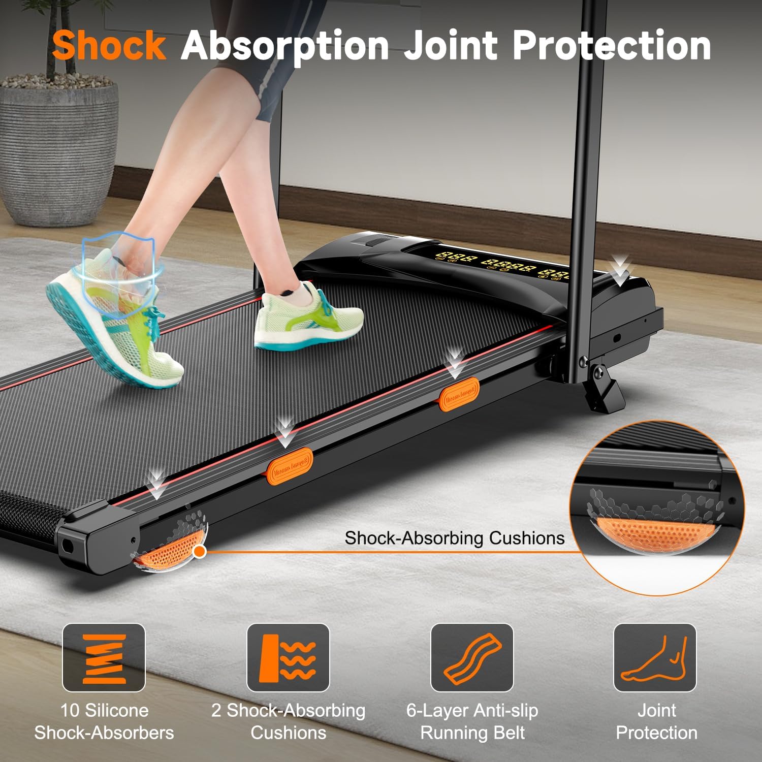 6% Incline Walking Pad with Handle Bar,Compact and Foldable Treadmill for Home and Office,2.5 HP Quiet Under Desk Treadmill with 300lbs Capacity,Big Led Display and Double Deck Cushioning - Image 4