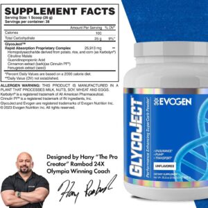 Evogen GlycoJect – Super Carb Powder | Rapid Absorption for PreWorkout | Carbohydrate Powder for Endurance | Post-Workout or Pre Workout Powder for Men & Women | Unflavored | 38 Servings