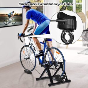 Goplus Bike Trainers for Indoor Riding, Folding Stationary Bike Stand with Magnetic Flywheel for Bicycle Cycling Training, 26’’ – 28’’ Wheels Road & Mountain Bikes