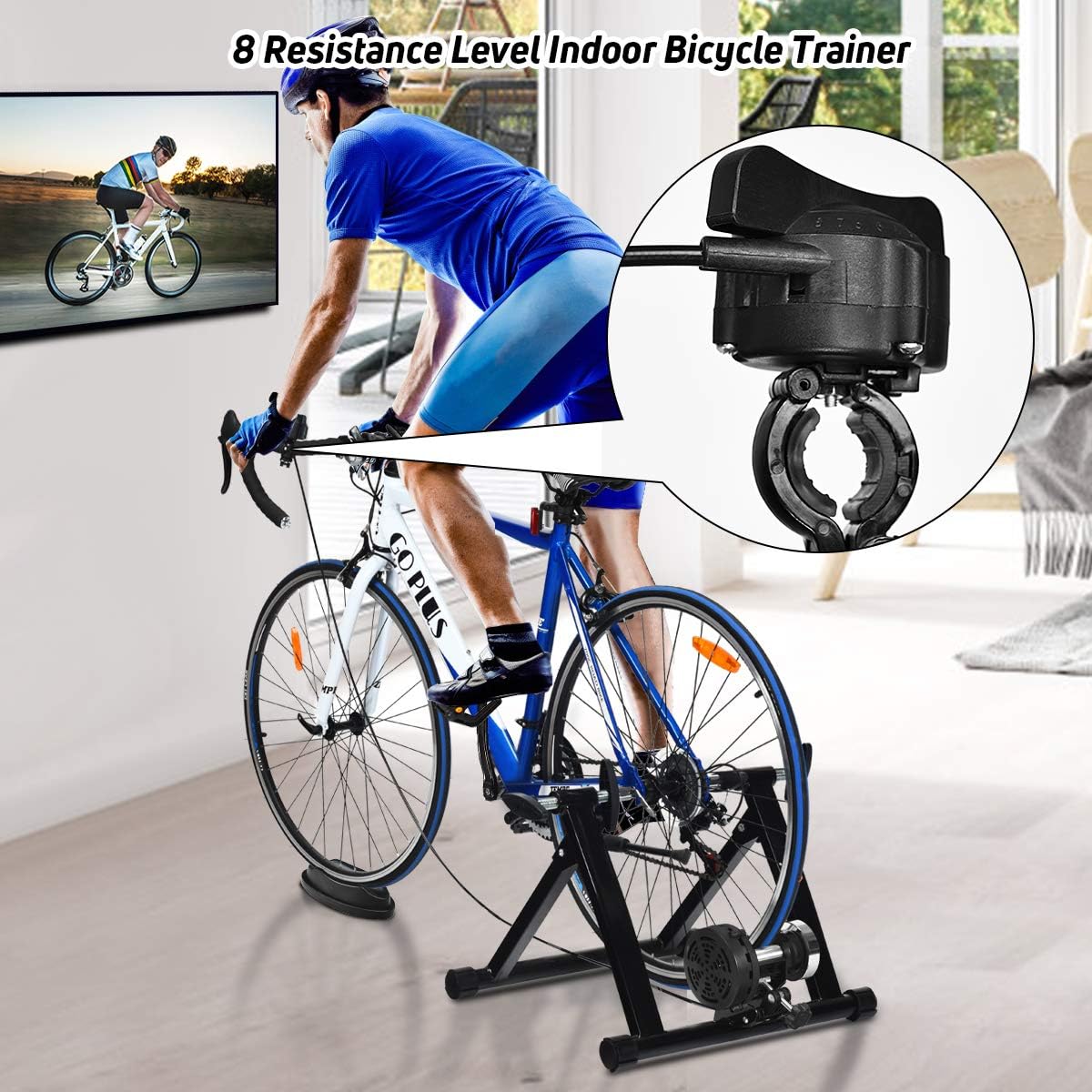 Goplus Bike Trainers for Indoor Riding, Folding Stationary Bike Stand with Magnetic Flywheel for Bicycle Cycling Training, 26’’ - 28’’ Wheels Road & Mountain Bikes - Image 2