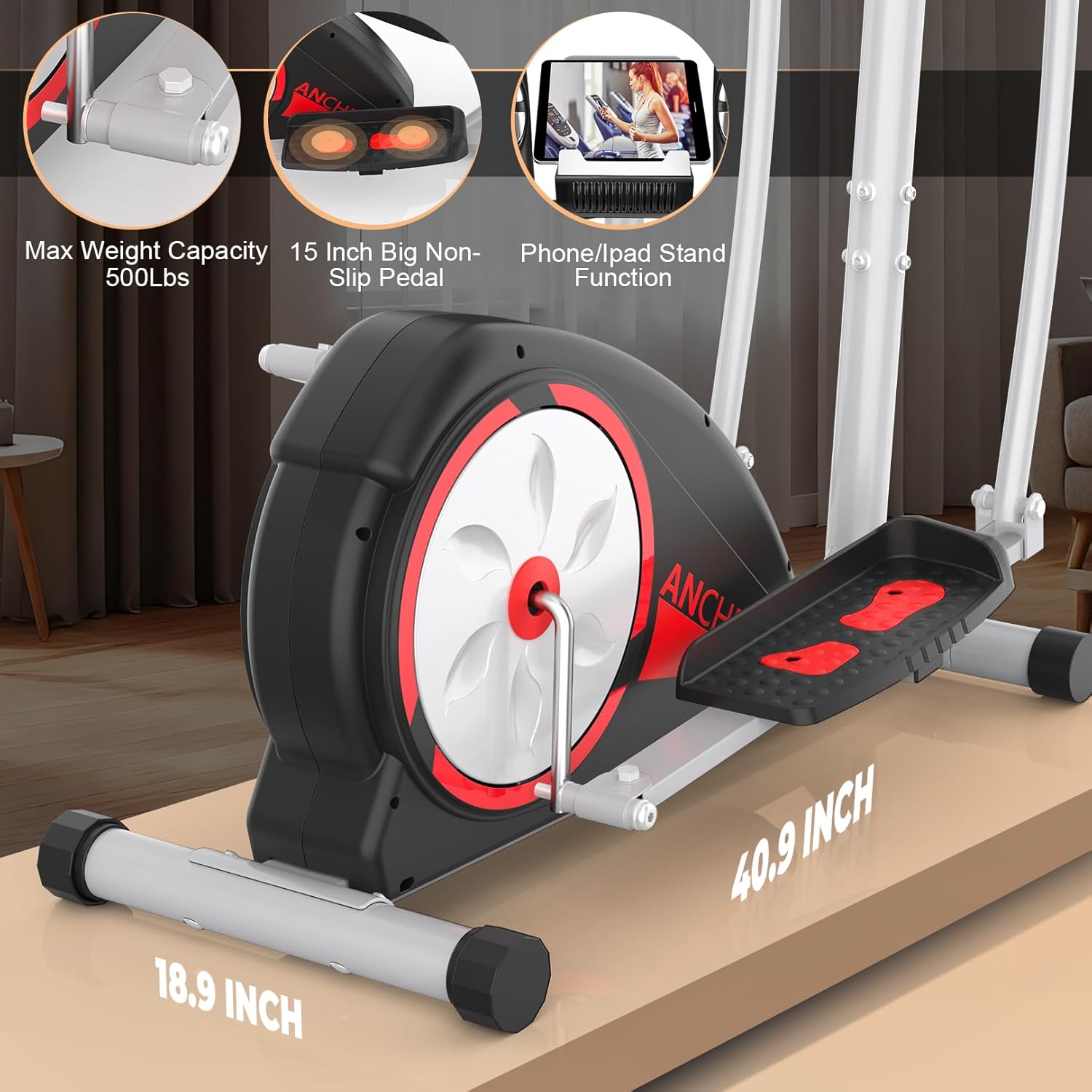 ANCHEER Elliptical Exercise Machine,Hyper-Quiet Magnetic Elliptical Machine for Home,Elliptical Training Machines with 500LBS Multiple Gears Resistance,5KG Flywheel,Pulse Sensor,15.5IN Stride - Image 7