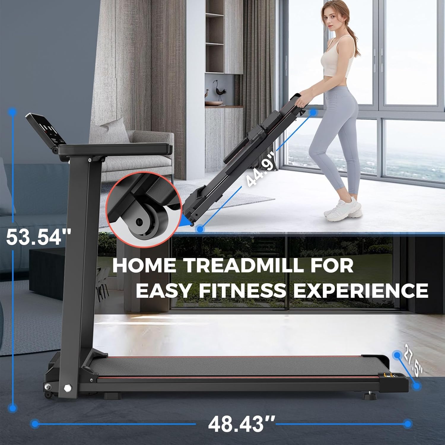 2.5 HP Quiet Walking Pad Treadmill with Handle Bar, Foldable Treadmills for Home Small, 6 MPH, 300 lbs Capacity, Portable Compact Running Machine with LCD Display Screen & APP - Image 6
