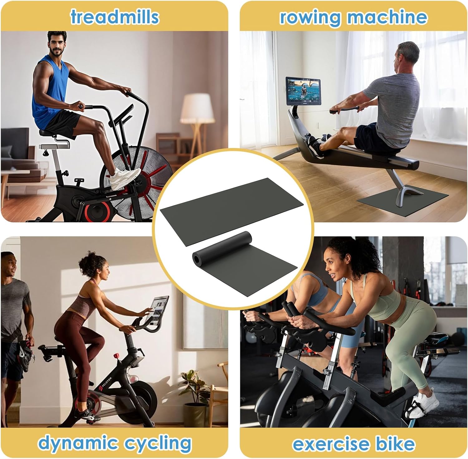 2PCS Exercise Bike Mat, Non-Slip Exercise Bike Mat for Floor for Rowing Machine and Stationary Spin Bike - Image 5