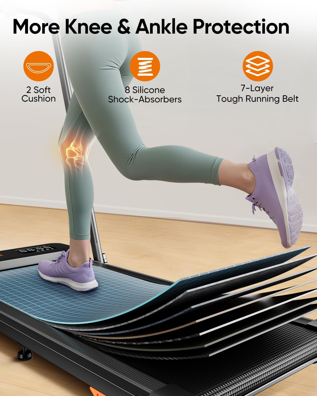 2-in-1 Foldable Treadmill with 3-Level 10% Incline, Walking Pad for Home Small Office, Compact Portable Under Desk Treadmill with Handle,Dual LED Display, APP & Remote, 300 lbs Capacity - Image 7