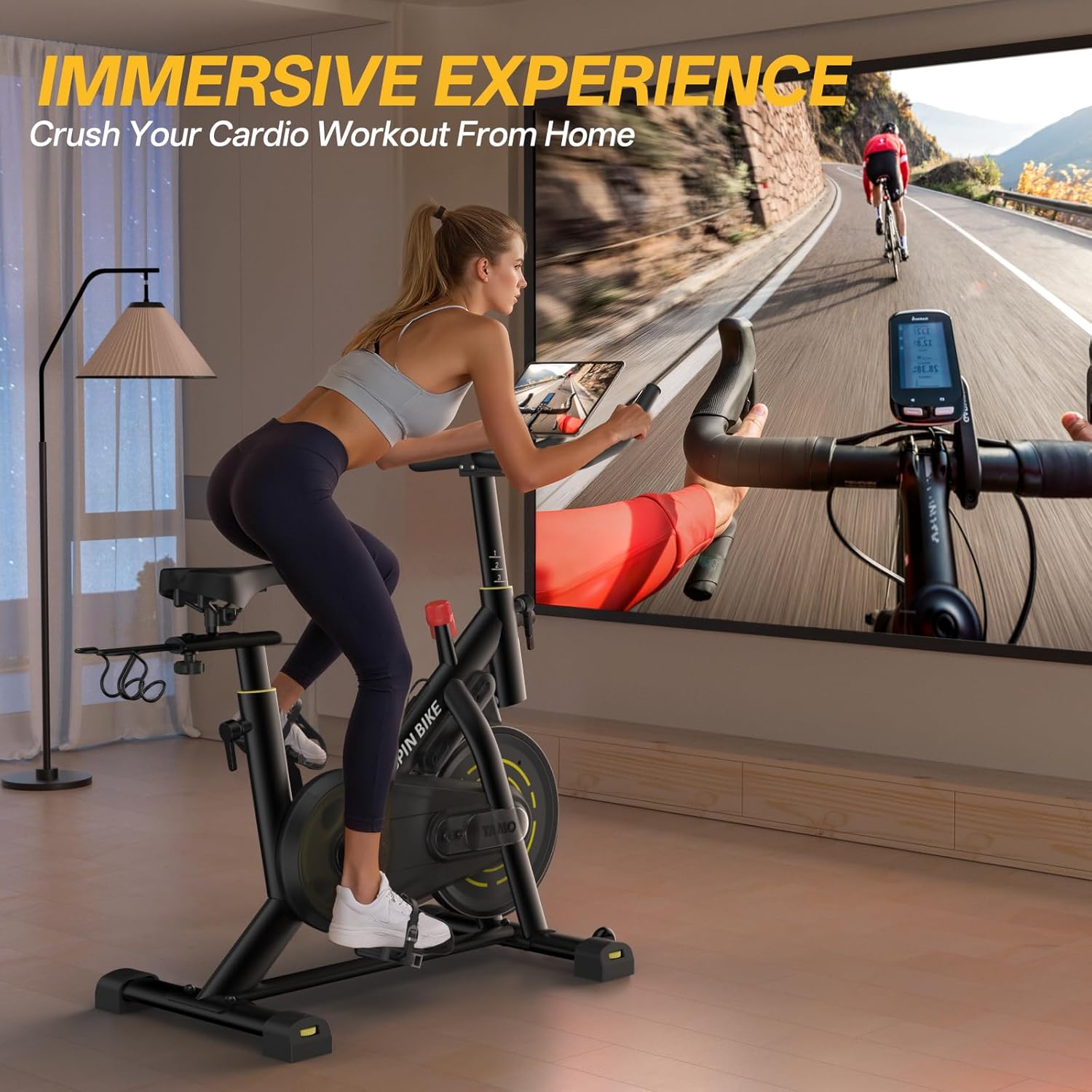 YAMO Exercise Bike, Upgraded Stationary Bikes for Home Cardio with App Compatible, Adjustable Quiet Magnetic Resistance Indoor Cycling Bike 300 LBS Capacity Comfortable Seat Cushion & Tablet Mount - Image 7