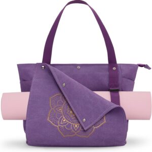 Gonex Yoga Mat Bag, Yoga Gym Bag Tote Bag with Multi Pockets For Women Men, Canvas Yoga Mat Carrier Take in Out Mat Easily For Pilates Travel Workout Office