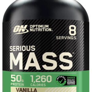 Optimum Nutrition Serious Mass, Weight Gainer Protein Powder, Mass Gainer, Vitamin C and Zinc for Immune Support, Creatine, Vanilla, 6 Pound (Packaging May Vary)