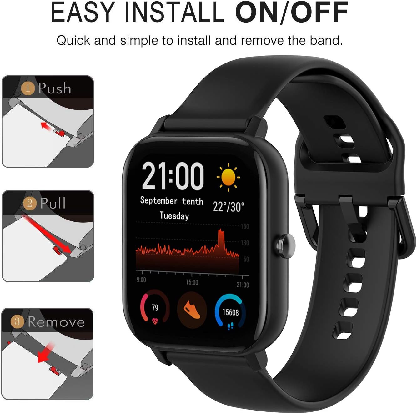 QGHXO Band Replacement for Amazfit GTS 4/4 Mini/3/2/2e/ GTR Mini/GTR 42mm/Active, Soft Silicone Band Replacement for Amazfit Bip 3/3 Pro/U Pro/S lite/Lite/S/U - Image 5