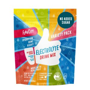 FlavCity Electrolytes Powder Packets – 28 Hydration Packets, Variety Pack – No Added Sugar – Hydration Powder with Real Fruit & Unrefined Sea Salt – Keto & Gluten-Free (28 Stick Packs)