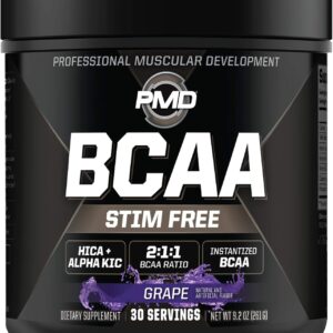PMD Sports BCAA Stim-Free Amino Acids – Better Workout Performance, Enhanced Recovery, Daily Energy, Muscle Builder, and Muscle Sparing – BCAA Powder Drink Mix – Grape (30 Servings)