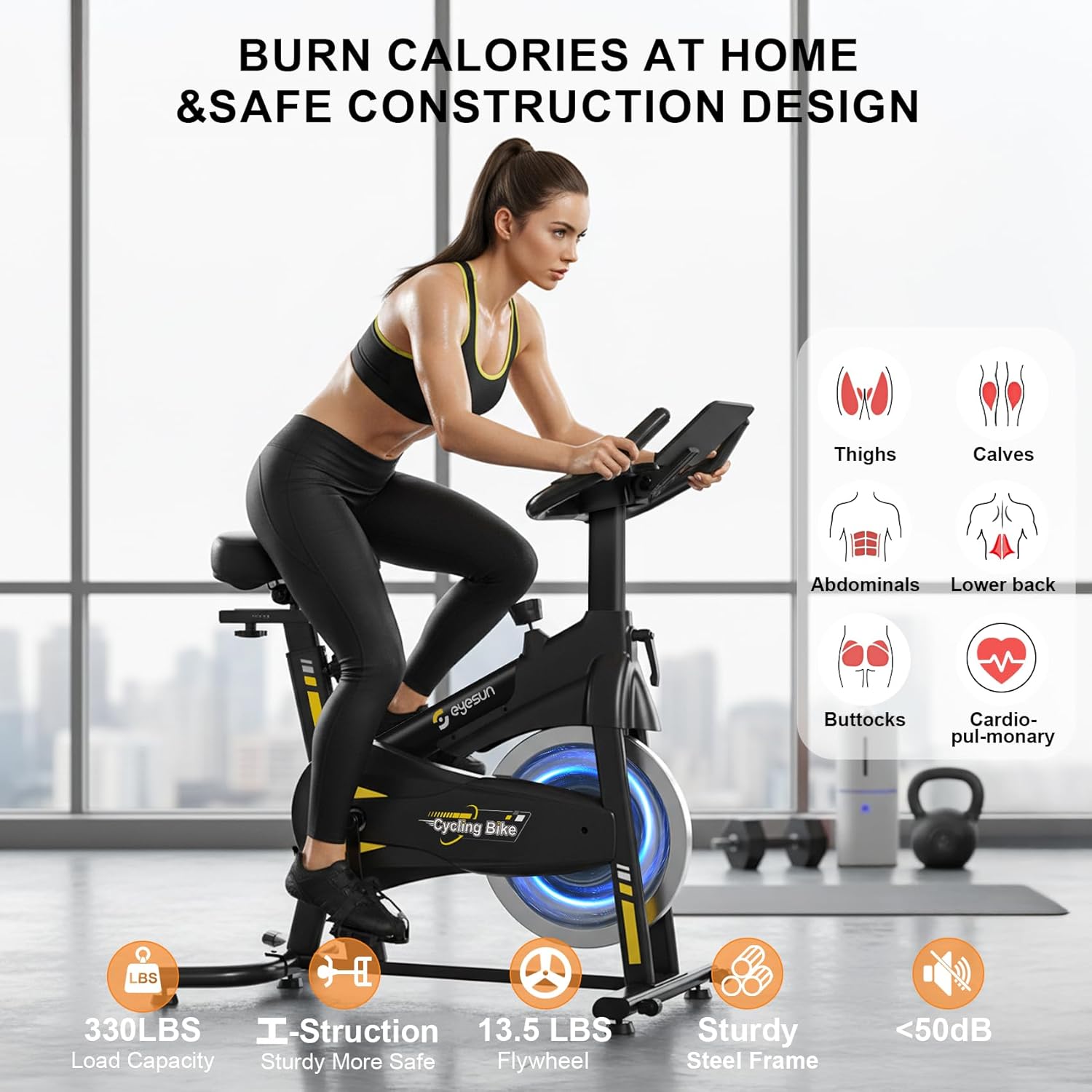 Exercise Bikes for Home,Indoor Cycling Bike with Adjustable Magnetic,Brake Pad Resistance Silent Belt Drive,330lbs Weight Capacity &Upgraded Version Seat for Home Cardio&Weight Loss - Image 2
