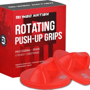 WOD Nation Rotating Push Up Bars – Wide Grip Pushup Handles with Non-Slip Pads for Floor, Reduce Wrist & Elbow Strain – Strength Training Equipment for Men & Women