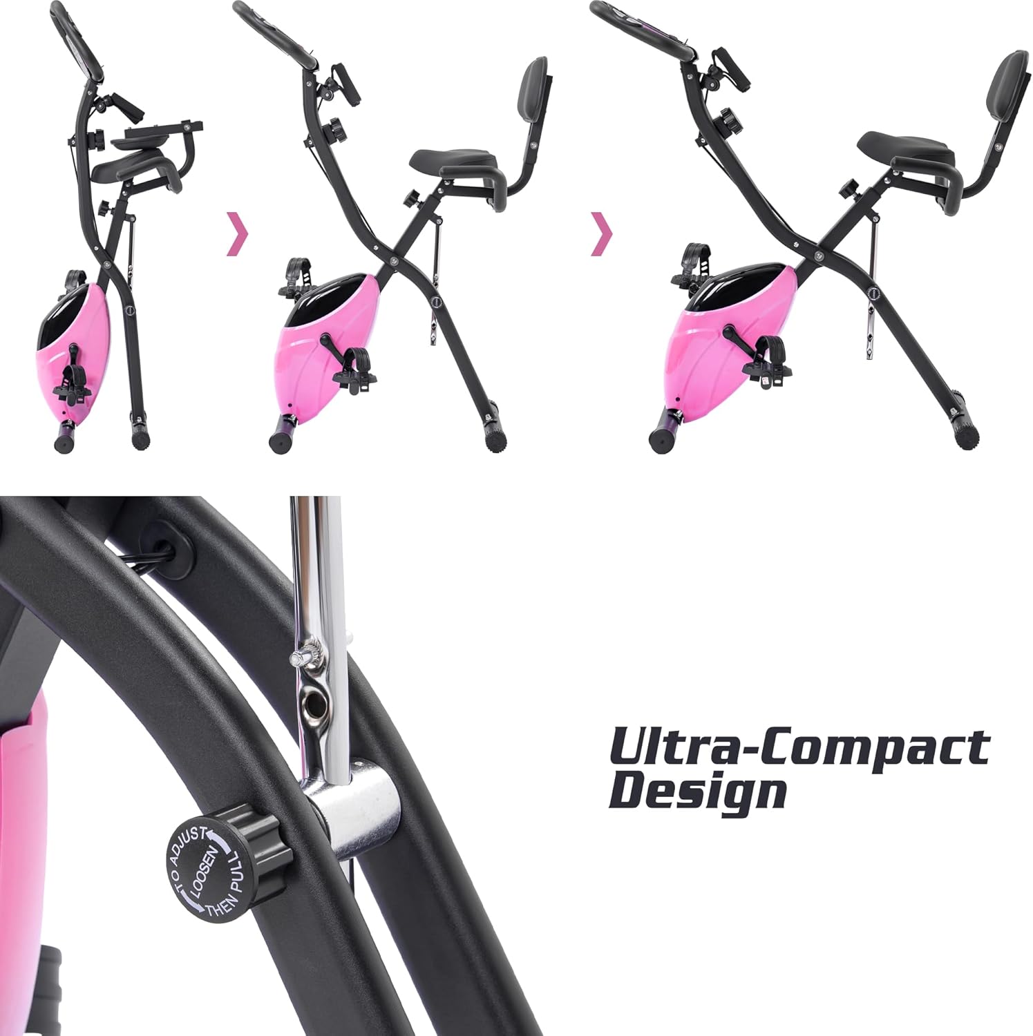 Merax Exercise Bike Folding Exercise Bike Indoor Upright Recumbent Fitness Cycling Bike Magnetic X-Bike with 16-Level Adjustable Resistance for Home Workout 350LB Weight Capacity - Image 3
