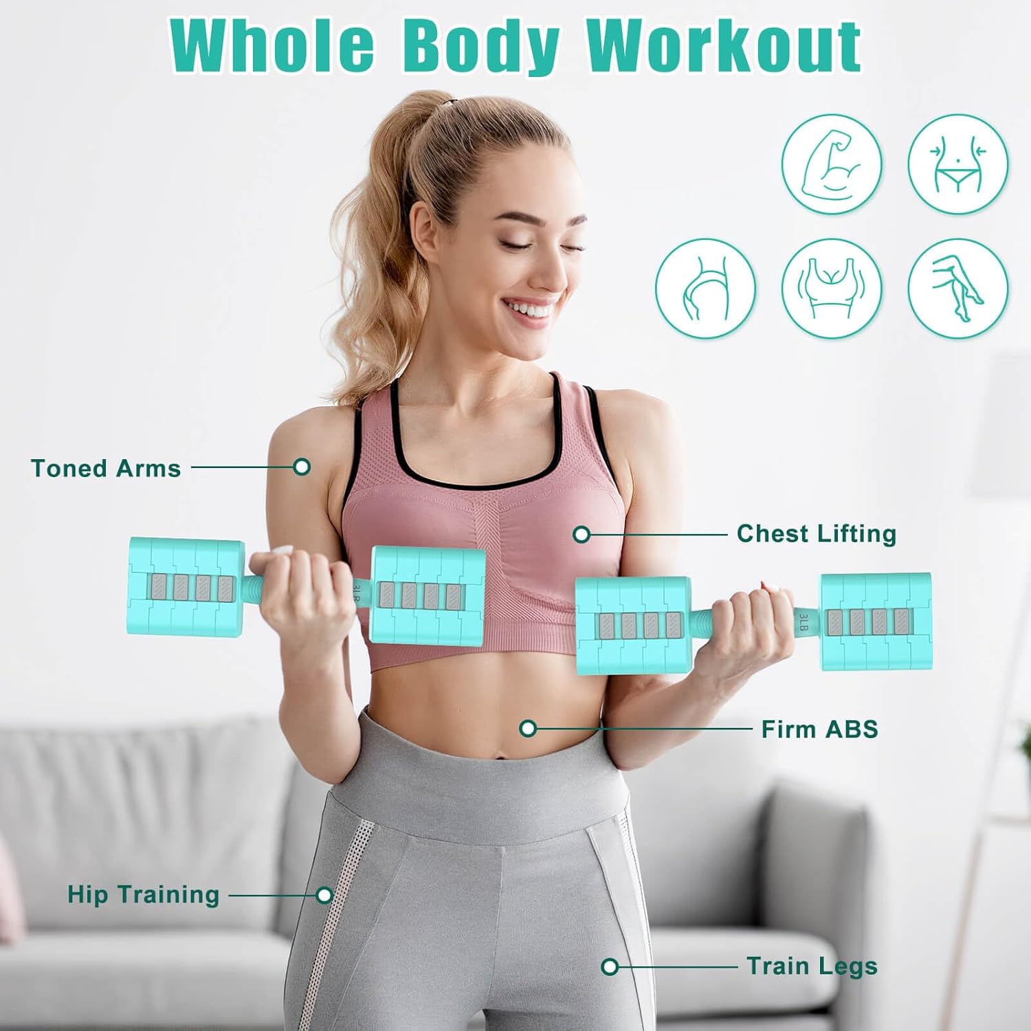 Adjustable Dumbbells Set of 2, 5-in-1 Adjustable Weight Dumbbells for Women/Men, 3lb/5lb/7lb/9lb/11lb Dumbbell Weights Set for Home Gym Workout - Image 5