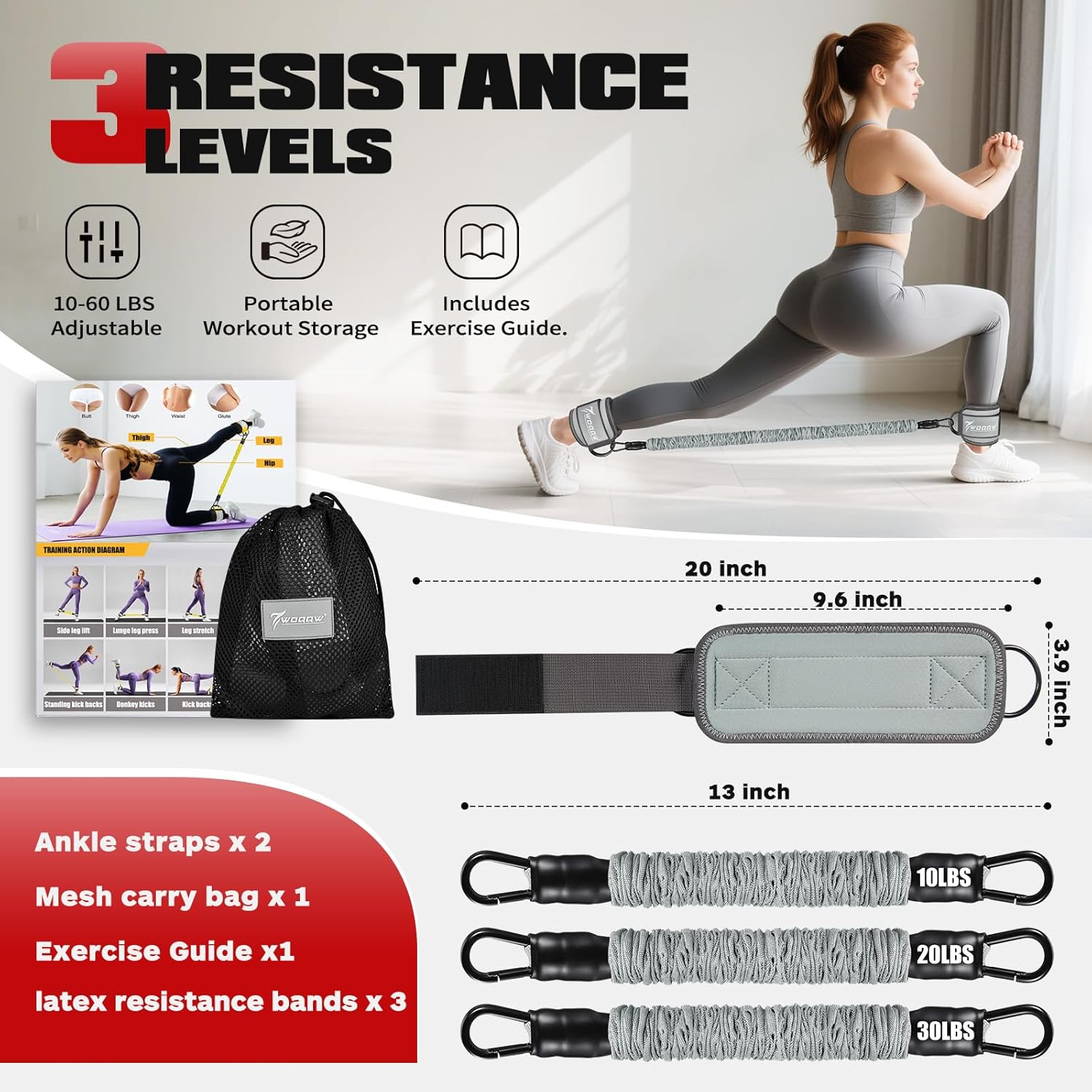 Ankle Resistance Bands with Cuffs, Leg and Glutes Workout Equipment, Resistance Bands with Ankle Straps for Cable Machine Kickbacks, Booty Workouts, Lower Body Exercises - Home Gym Exercise Equipment - Image 6